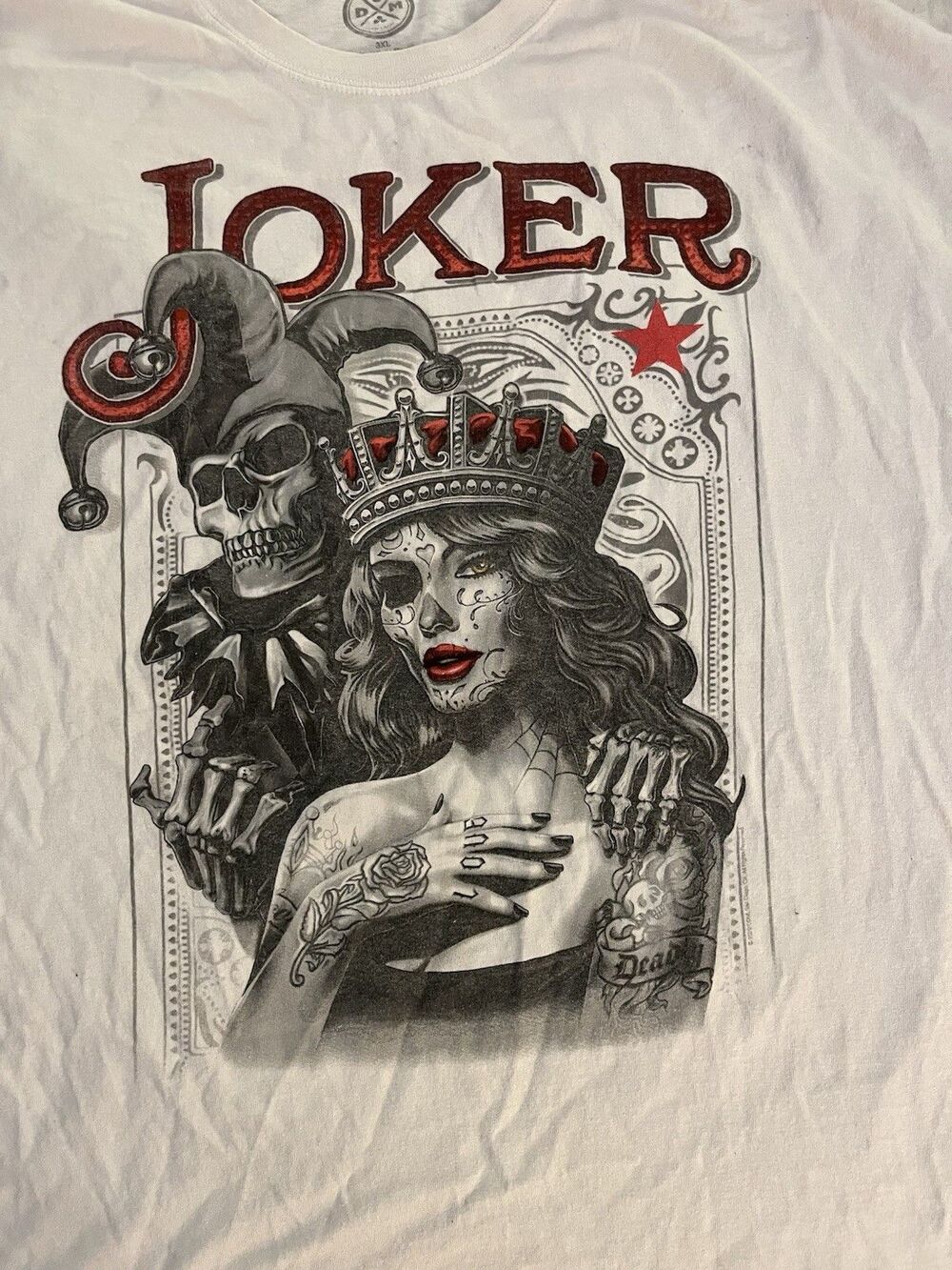 Doma Men's White Joker Skull Graphic Print Crew Neck Short Sleeve T-Shirt, 3XL - Picture 3 of 4